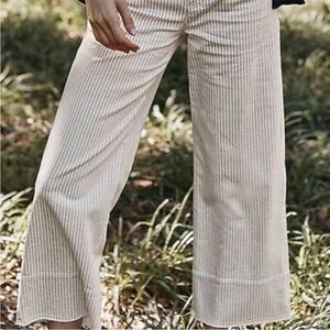 J. Jill High Rise‎ Full Leg Crops White w/Blue Stripes Raw Hem Denim Jeans Sz 14